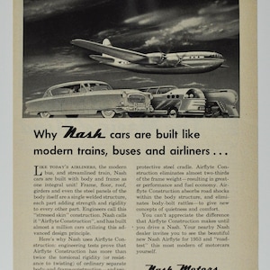 Auto-Werbung 1953 Nash (classic alte Fotoreklame Teile-Prospekt Händler Autohaus Retro-Magazin Automobil Motor Luxusauto USA US)
