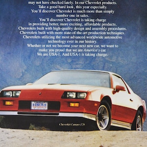 Auto-Werbung Chevovlet Camaro Z28 (general Motors Company Klassiker altes Foto Werbebroschüre Posterteile USA Auto Chevy Händler US)