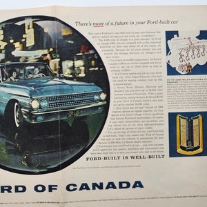 2-seitige Auto-Werbung 1961 Ford of Canada (motor company classic altes Fotodruck-Werbebroschüre Autohaus usa galaxie Town Victoria)