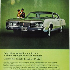 Annonce voiture 1967 Oldsmobile Ninety-Eight 98 (General Motors Company classic old photo publicité brochure concessionnaire concessionnaire olds USA luxe)