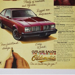 Auto-Werbung Oldsmobile Cutlass Salon (allgemeine Motor-Firma klassisches altes Foto Werbebroschüre Händler Autohaus Olds Rocket Gramm USA US)