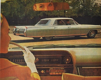 Autoadvertentie 1964 Cadillac Fleetwood Sixty Special Sedan (motorbedrijf klassieke oude foto reclamebrochure poster foto origineel GM VS VS)