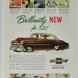 Auto-Werbung 1952 Chevovlet Bel Air (general Motors company classic altes Foto Werbebroschüre Poster Teile Autohaus USA Classic)