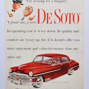 Grote autoadvertentie 1950 DeSoto (autobedrijf klassieke oude fotoadvertentie gedrukte brochure retro dealer dealer auto classic de soto)