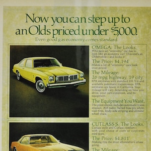 Annonce pour voiture Oldsmobile Omega & Cutlass S