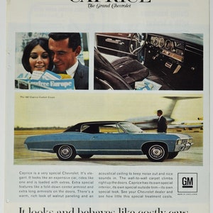 Pubblicità auto 1967 Chevrolet Caprice Custom Coupe (general motors company classica vecchia foto pubblicità brochure poster ricambi usa concessionario chevy)