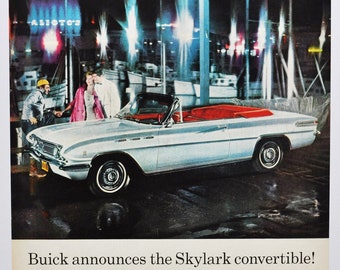 Large Car Ad 1960's Buick Skylark Convertible (general motors company GM old classic photo advertisement parts print Special Century Super)