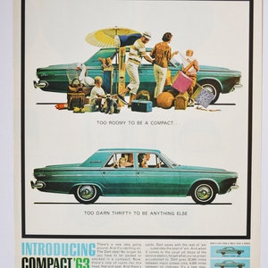 Grote autoadvertentie 1963 Dodge Dart (autobedrijf klassieke oude fotoadvertentie onderdelen gedrukte brochure dealer dealer usa amerikaanse chrysler)