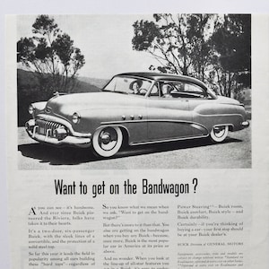 Grote auto-advertentie 1952 Buick Eight (general motor company GM oude klassieke fotoadvertentie onderdelen print speciale riviera auto super roadmaster)