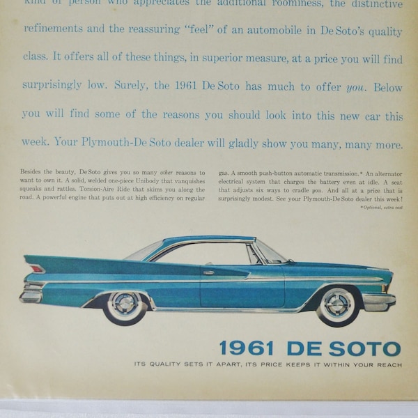 Large Car Ad 1961 DeSoto (motor company classic old photo advertisement print brochure retro dealer dealership classic de soto auto usa us)