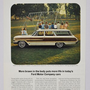 Anúncio de carro Ford Country Squire (empresa de motores, clássica foto antiga, anúncio de peças, brochura impressa, esportes retrô, concessionária personalizada, concessionária de automóveis)