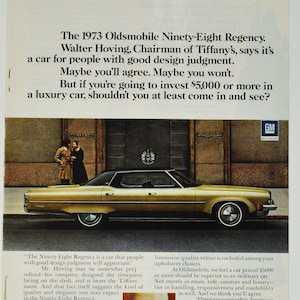 Auto Anzeige 1973 Oldsmobile Ninety-Eight 98 Regency (general Motors Company classic altes Foto Werbebroschüre Händler Olds USA Luxusauto)