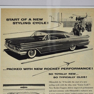 Auto-Werbung 1959 Oldsmobile (general Motors company classic old photo Werbebroschüre Händler Autohaus Olds Rakete Luxus gm usa us Auto)