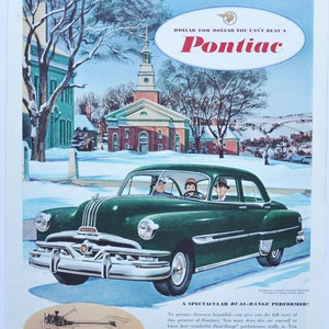 Grande pubblicità per auto Pontiac del 1952 (GM General Motors Company, pubblicità fotografica classica d'epoca, parti, brochure stampata, concessionario, concessionaria Silver Streak)