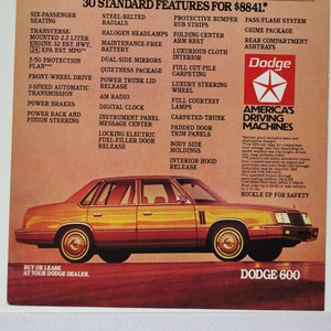 Auto-Werbung 1982 Dodge 600 Motor Company classic alte Foto-Werbung Teile Print-Broschüre Händler Autohaus America Chrysler Motors USA US)