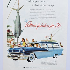 Grote autoadvertentie 1956 Pontiac Star Chief (GM General Motors Company klassieke oude fotoadvertentie onderdelen brochure gedrukt dealer dealerbedrijf ons)