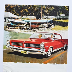 Grande pubblicità per auto Pontiac Bonneville del 1964 (GM General Motors Company, pubblicità fotografica classica d'epoca, parti, brochure stampate, concessionario, concessionaria auto)