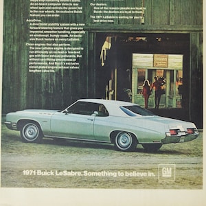 Grote autoadvertentie 1971 Buick LeSabre (general Motors Company GM oude vintage klassieke fotoadvertentie onderdelen print poster auto VS VS Le Sabre)