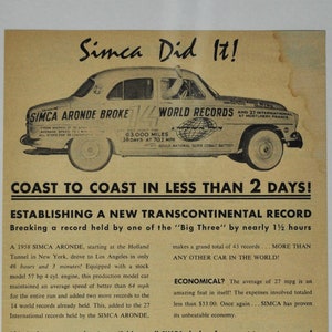 Auto Ad 1958 Simca (Auto Motor Firma Klassiker altes Foto Reklameteile Druck Plakat Broschüre Händler Autohaus Frankreich Französisch Wirtschaft)