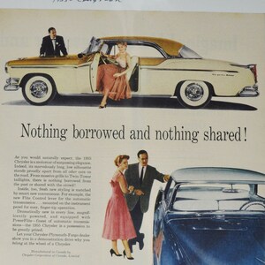 Grande pubblicità per auto Chrysler New Yorker del 1955 (azienda automobilistica, pubblicità fotografica classica, vecchia, parti, brochure stampate, concessionario, motore americano, USA, auto)