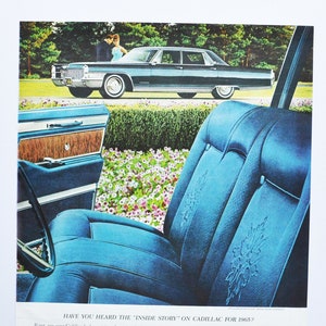 Grote autoadvertentie Cadillac uit 1965 (motorbedrijf klassieke oude fotoadvertentie onderdelen gedrukte brochure GM General Motors dealer dealer auto)