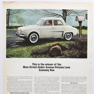 Grote autoadvertentie 1963 Renault Dauphine (motorbedrijf klassiek oud fotoadvertentie gedrukt brochure dealer dealerbedrijf motoren Frankrijk Frans)