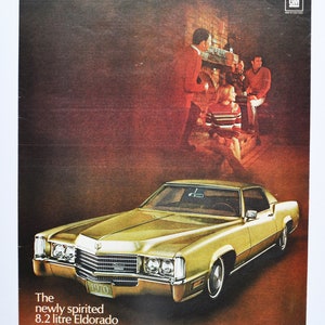 Grote autoadvertentie Cadillac Eldorado uit 1970 (klassieke oude fotoadvertentie van autobedrijf, gedrukte brochure GM General Motors-dealer)
