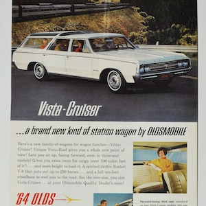 Auto-Werbung 1964 Oldsmobile View-Cruiser ( wollenes altes Foto Werbe-Broschüre Händler Autohaus Olds Kombi)