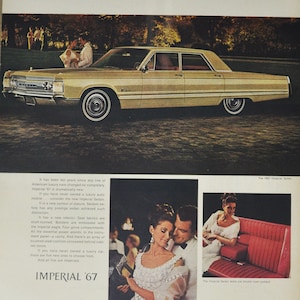 Grande pubblicità per auto Chrysler Imperial del 1967 (azienda automobilistica, pubblicità fotografica classica d'epoca, brochure stampata, concessionario di ricambi, concessionaria di auto USA)