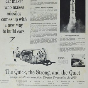 Grote autoadvertentie 1960 Chrysler Corporation (motorbedrijf klassieke oude fotoadvertentie onderdelen gedrukte brochure dealer dealer auto VS VS)