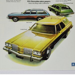 Auto-Werbung 1974 Oldsmobil Kombi (altes Foto Werbebroschüre General Motors Company Custom Cutlass supreme USA)