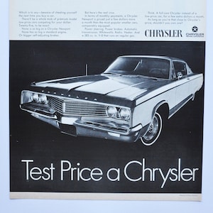 Grote autoadvertentie Chrysler Newport uit 1968 (motorbedrijf klassieke oude foto advertentie onderdelen gedrukte brochure dealer Amerikaanse motor firebolt v8)