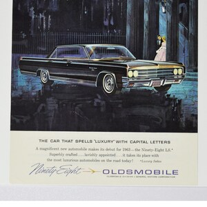 Auto Anzeige 1963 Oldsmobile Ninety-Eight 98 LS (allgemeine Motor-Firma Klassiker alte Foto-Werbung Broschüre Händler Olds USA Luxus Rakete US)