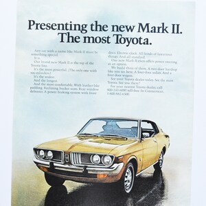Grande pubblicità per auto 1972 Toyota Mark II 2 (auto di lusso, classica, vecchia foto, pubblicità, brochure, ricambi, sport, retrò, concessionario, Giappone)