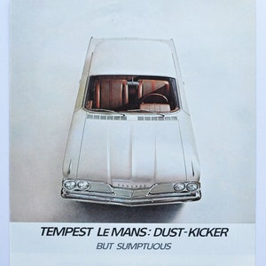 Grande pubblicità per auto 1962 Pontiac Tempest LeMans (GM General Motors Company, pubblicità fotografica classica, vecchia, parti, brochure stampata, Custom Le Mans)