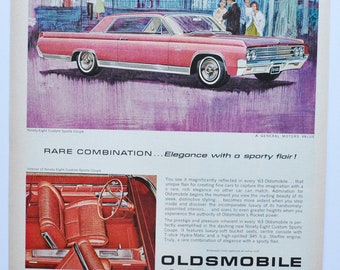 Large Car Ad 1963 Oldsmobile 98 Ninety-Eight (GM general motors company classic old photo advertisement holiday olds custom sports coupe)