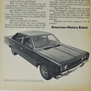 Large Car Ad AMC Rebel 4-Door Sedan (American Motors Company klassieke oude fotoadvertentie dealer dealerbrochure onderdelen USA Rambler)