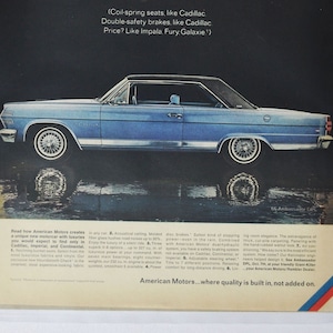Grande pubblicità per auto 1966 AMC Ambassador DPL (American Motors Company, pubblicità fotografica classica, vecchia, parti, brochure stampata, concessionario USA Auto Rambler)