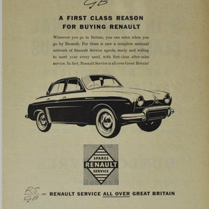 Auto Anzeige 1957 RENAULT (Auto Firma Klassiker altes Foto Reklameteile Druck Plakat Broschüre Händler Autohaus Frankreich Französisch Wirtschaft)