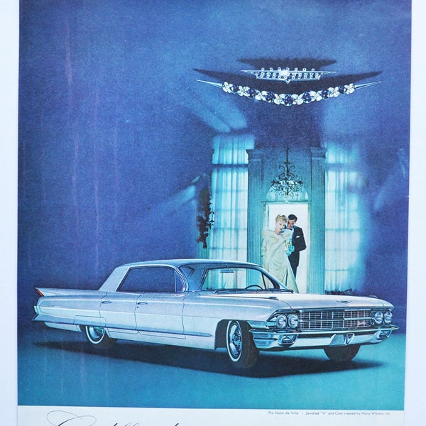 Grande voiture Annonce 1961 Cadillac Sedan DeVille (société automobile classique vieille publicité photo pièces imprimer brochure GM General Motors De Ville)