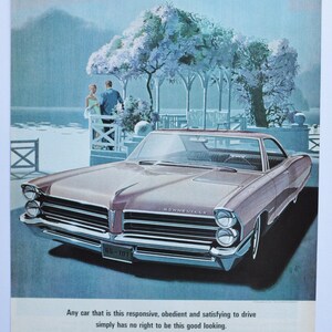 Grande pubblicità per auto Pontiac Bonneville del 1965 (GM General Motors Company, pubblicità fotografica classica d'epoca, parti, brochure stampate, concessionario, concessionaria auto)