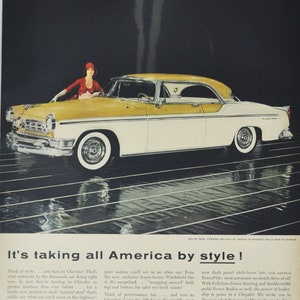 Grote autoadvertentie 1955 Chrysler New Yorker Deluxe St Regis (autobedrijf klassieke oude fotoadvertentie onderdelen gedrukte brochure dealer amerikaans)