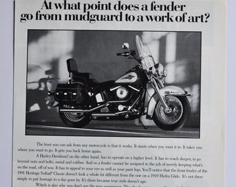 Anuncio de motocicleta Harley-Davidson Heritage Softail Classic 1991 (fotografía antigua clásica de la empresa de motocicletas, impresión original, motocicleta, ciclo, EE. UU.)