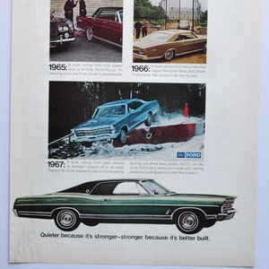 Grande pubblicità per auto Ford del 1967 (pubblicità fotografica classica di una vecchia casa automobilistica, parti, brochure stampata, thunderbird, sports roadster, falcon, decappottabile)