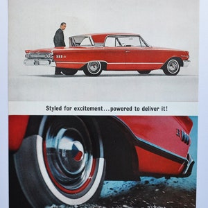Grote autoadvertentie 1963 Mercury Monterey (ford Motor Company klassieke oude fotoadvertentie onderdelen gedrukte brochure dealer VS S-55 2-deurs hardtop)