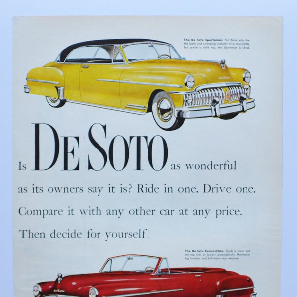 Large Car Ad 1950 DeSoto (motor company classic old photo advertisement print brochure retro dealer dealership automobile classic de soto)