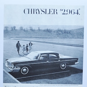 Grande pubblicità per auto Chrysler Newport del 1962 (azienda automobilistica, vecchia foto classica, pubblicità, parti, brochure stampate, concessionario, motore americano, Firebolt V8)