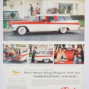Grande pubblicità per auto 1957 Dodge Wagon (azienda automobilistica classica vecchia foto pubblicità parti brochure stampata concessionaria americana sierra ala a freccia)