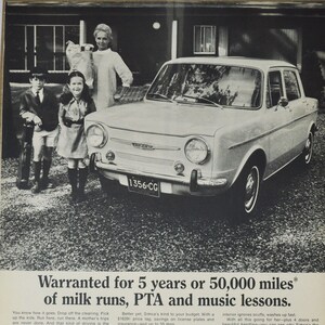 Grote autoadvertentie Simca uit de jaren 60 (autobedrijf klassieke oude fotoadvertentie onderdelen gedrukte brochure dealer dealer Amerikaans chrysler frans)