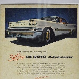 Auto-Werbung DeSoto Adventurer (Motor Company classic altes Foto Werbebroschüre Plakat Teile Händler Autohaus USA classic de soto auto US)